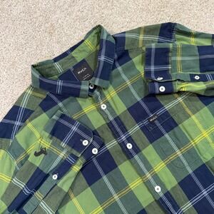 RVCA Mens L Plaid Button Down Shirt Green Navy Long Sleeve Regular Fit Casual